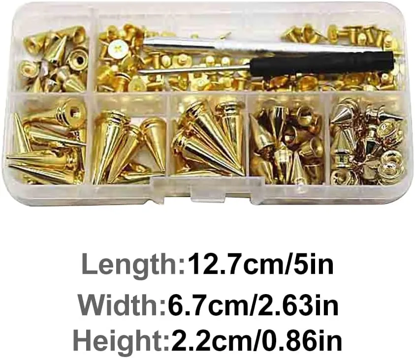 80 Sets Gold Bullet Cone Spikes and Studs Cone Spikes Punk Spikes Leather Craft Rivet Screws for DIY Craft Clothing Shoes Leather Belts Bag
