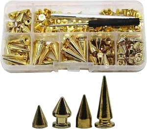 80 Sets Gold Bullet Cone Spikes and Studs Cone Spikes Punk Spikes Leather Craft Rivet Screws for DIY Craft Clothing Shoes Leather Belts Bag