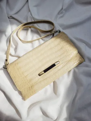 90s minimalist beige reptile print envelope clutch purse