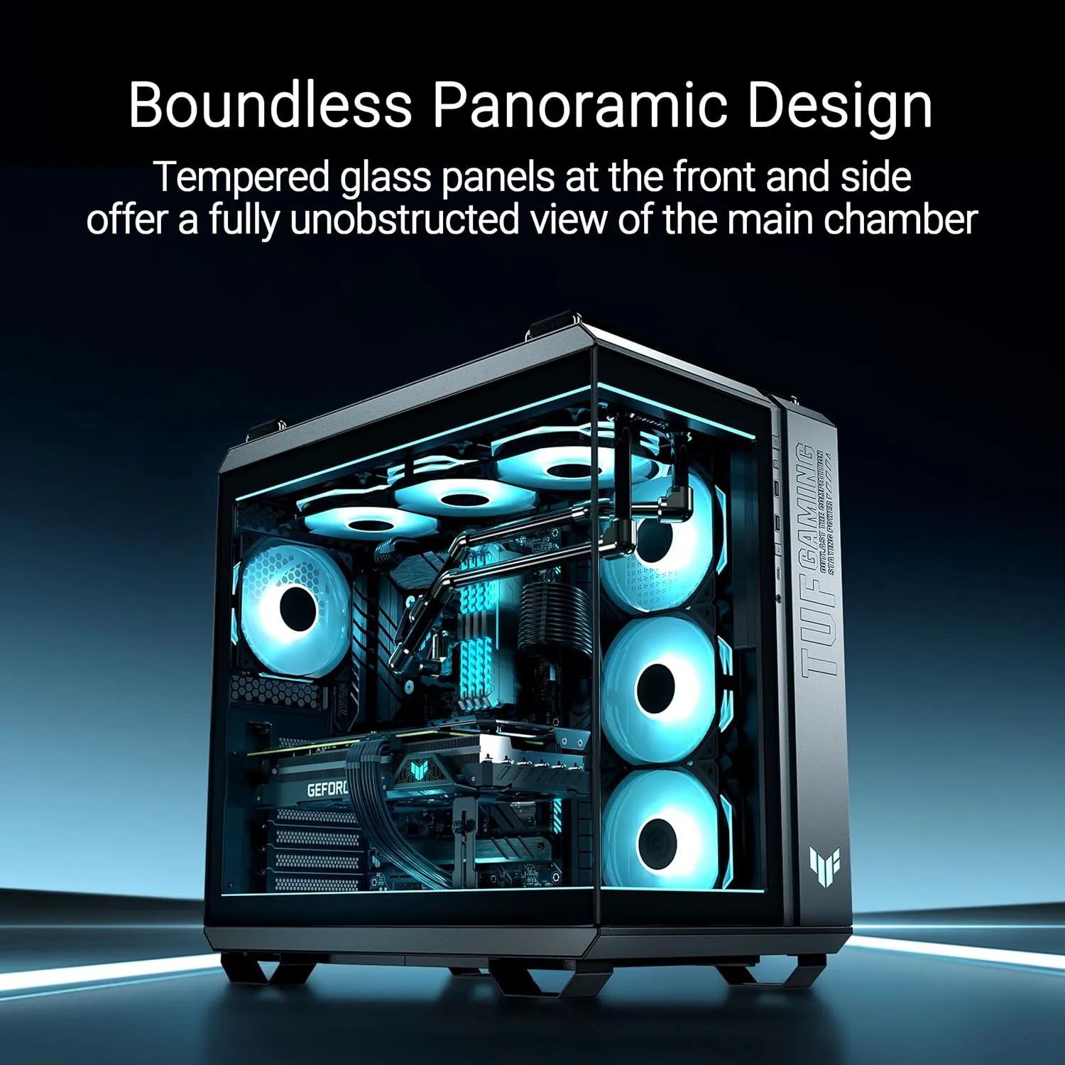 ASUS TUF Gaming GT502 Horizon ATX Mid-Tower Gaming Case (Boundless Panoramic Design, Dual-Chamber, Independent CPU and GPU Cooling Zones, Tool-Free Side Panels, USB 10 Gbps Type-C Front Panel)