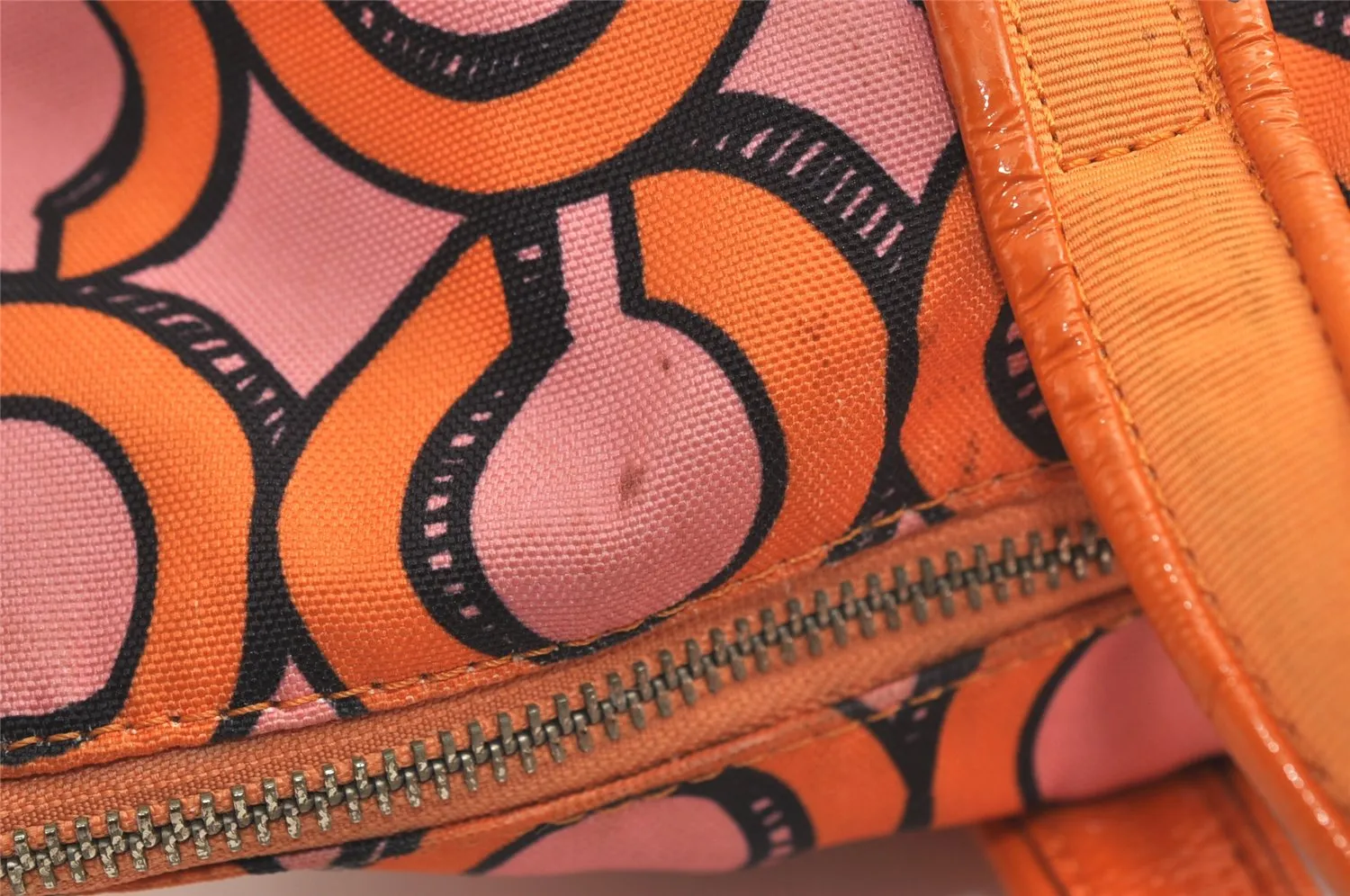 Auth COACH 3D Op Artgram POPPY Tote Bag Canvas Enamel 14983 Pink Orange 4373K