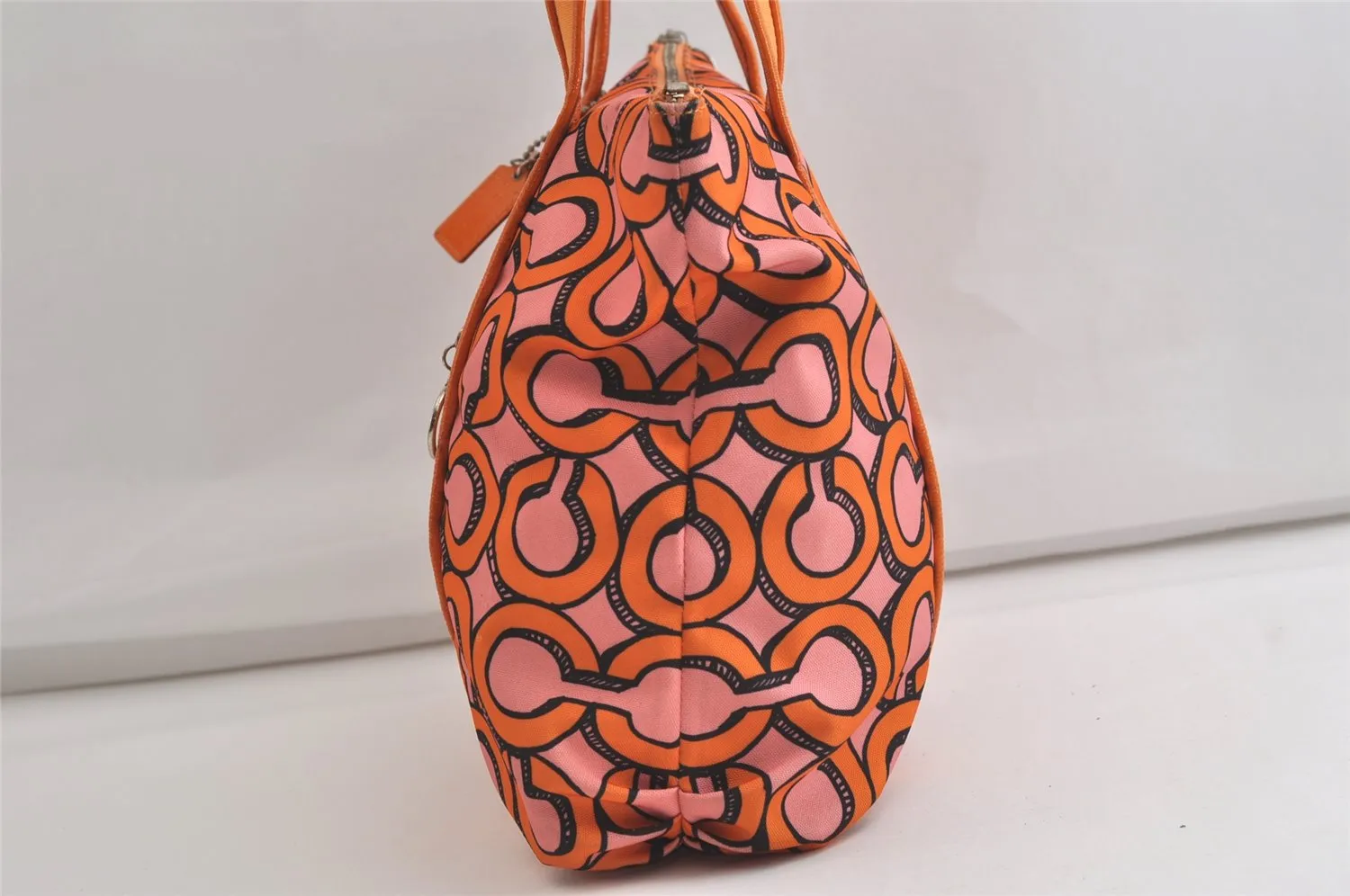 Auth COACH 3D Op Artgram POPPY Tote Bag Canvas Enamel 14983 Pink Orange 4373K