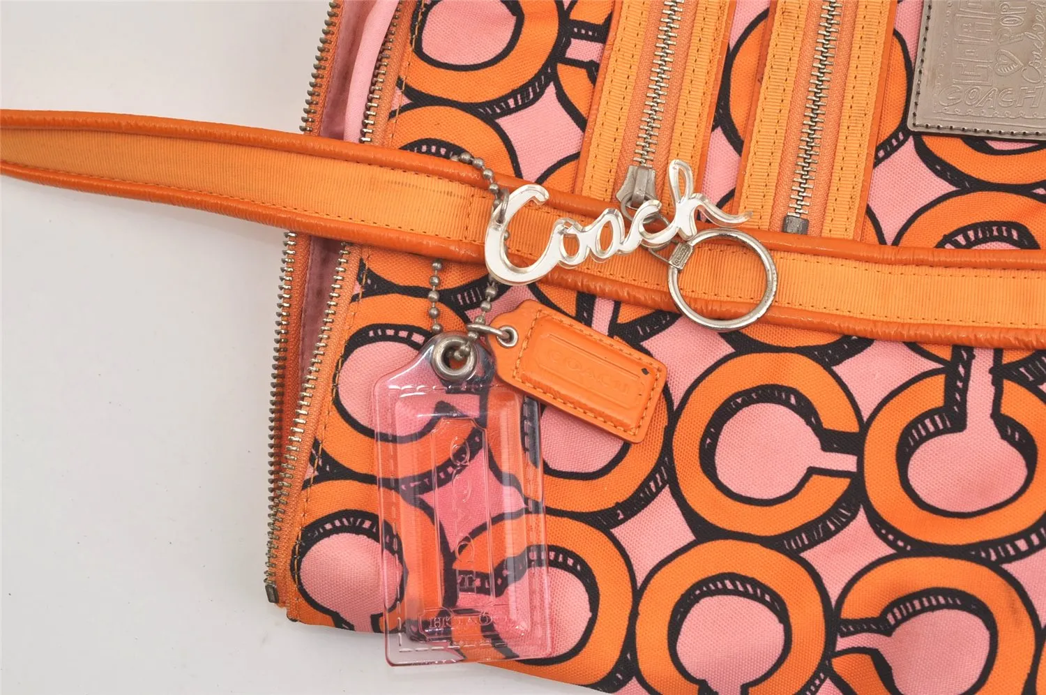 Auth COACH 3D Op Artgram POPPY Tote Bag Canvas Enamel 14983 Pink Orange 4373K