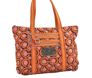 Auth COACH 3D Op Artgram POPPY Tote Bag Canvas Enamel 14983 Pink Orange 4373K