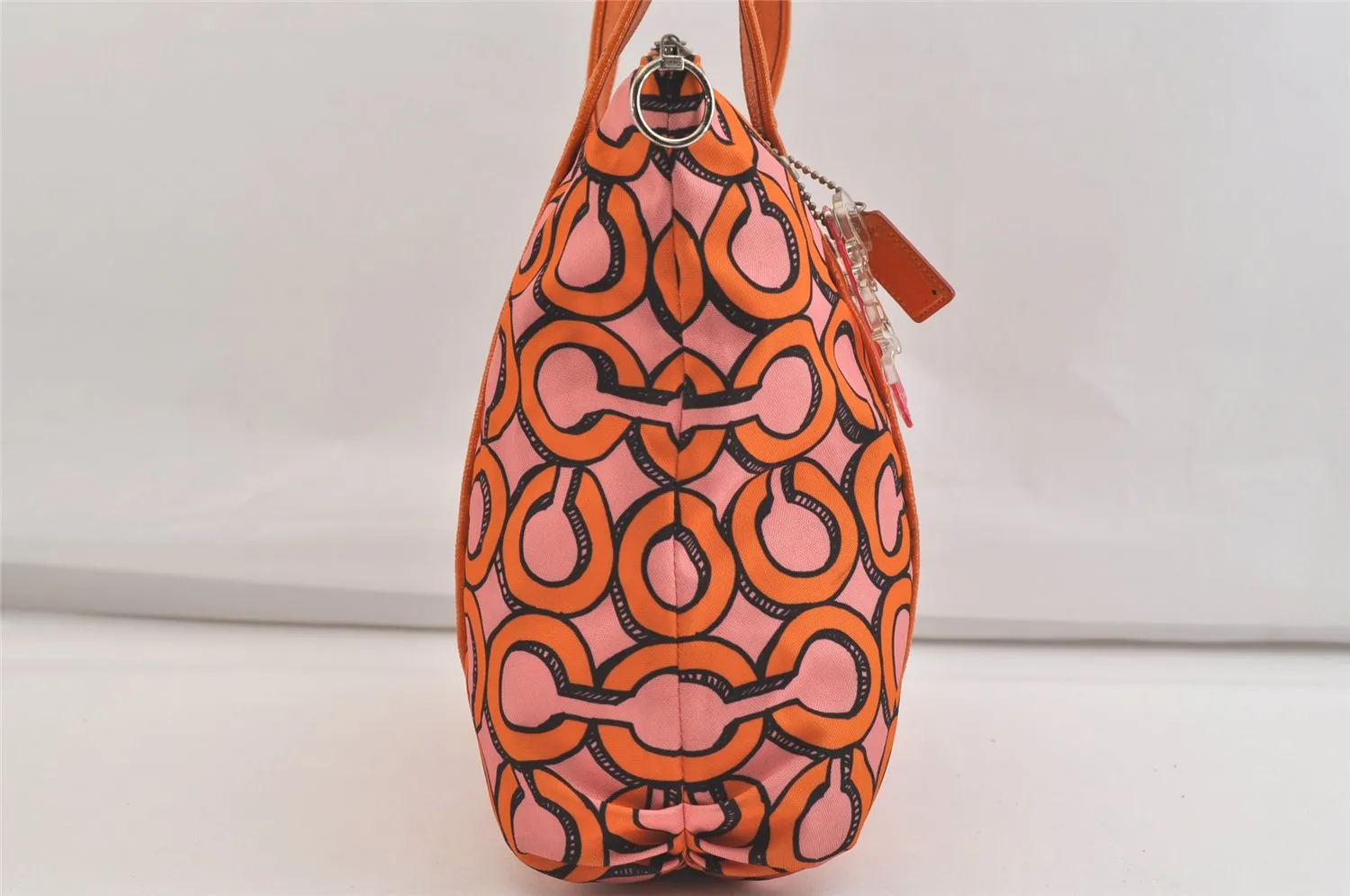 Auth COACH 3D Op Artgram POPPY Tote Bag Canvas Enamel 14983 Pink Orange 4373K