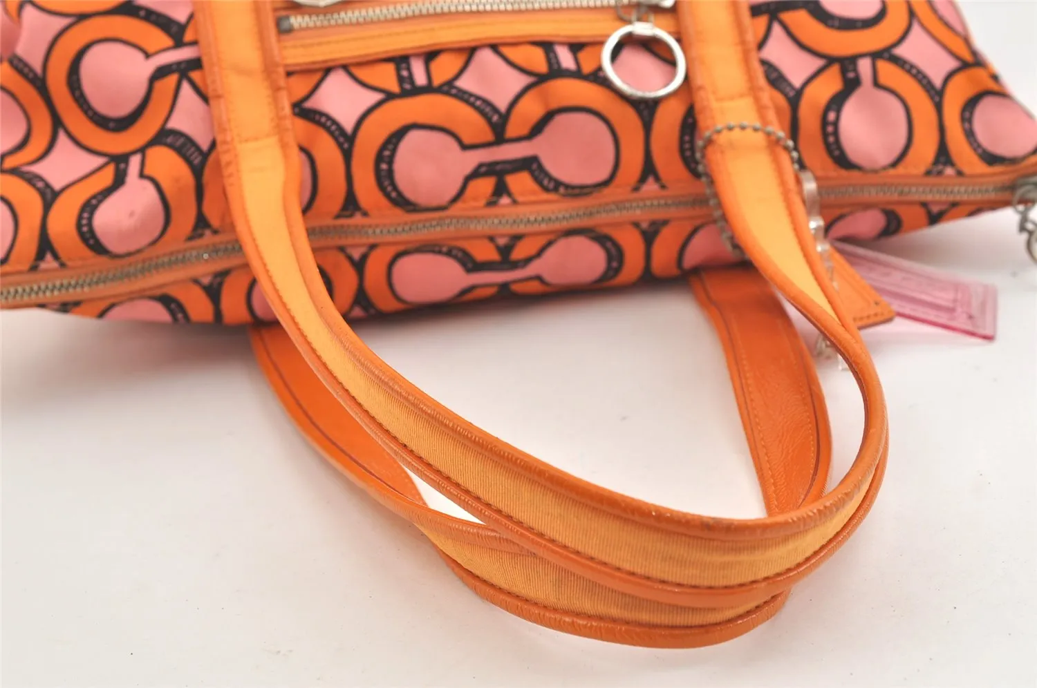 Auth COACH 3D Op Artgram POPPY Tote Bag Canvas Enamel 14983 Pink Orange 4373K