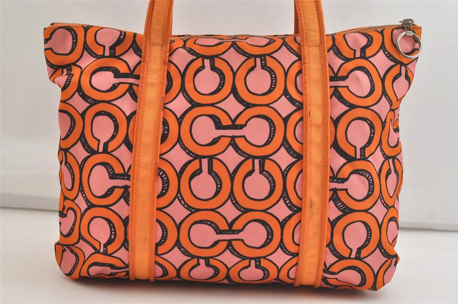 Auth COACH 3D Op Artgram POPPY Tote Bag Canvas Enamel 14983 Pink Orange 4373K