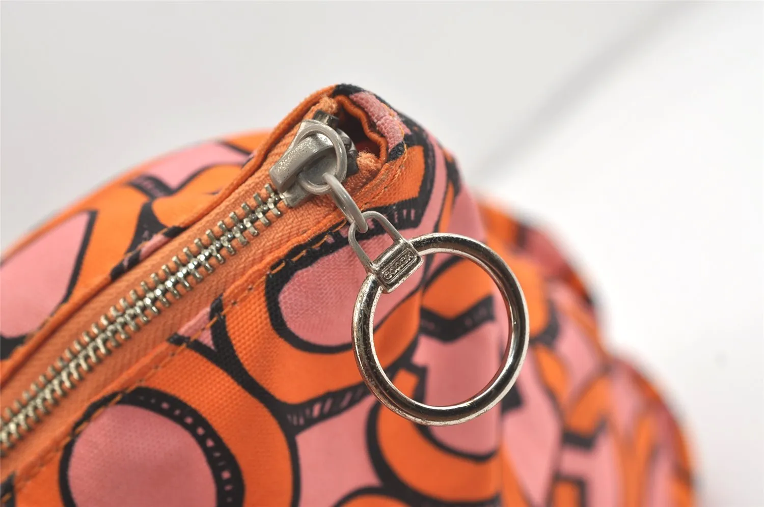 Auth COACH 3D Op Artgram POPPY Tote Bag Canvas Enamel 14983 Pink Orange 4373K