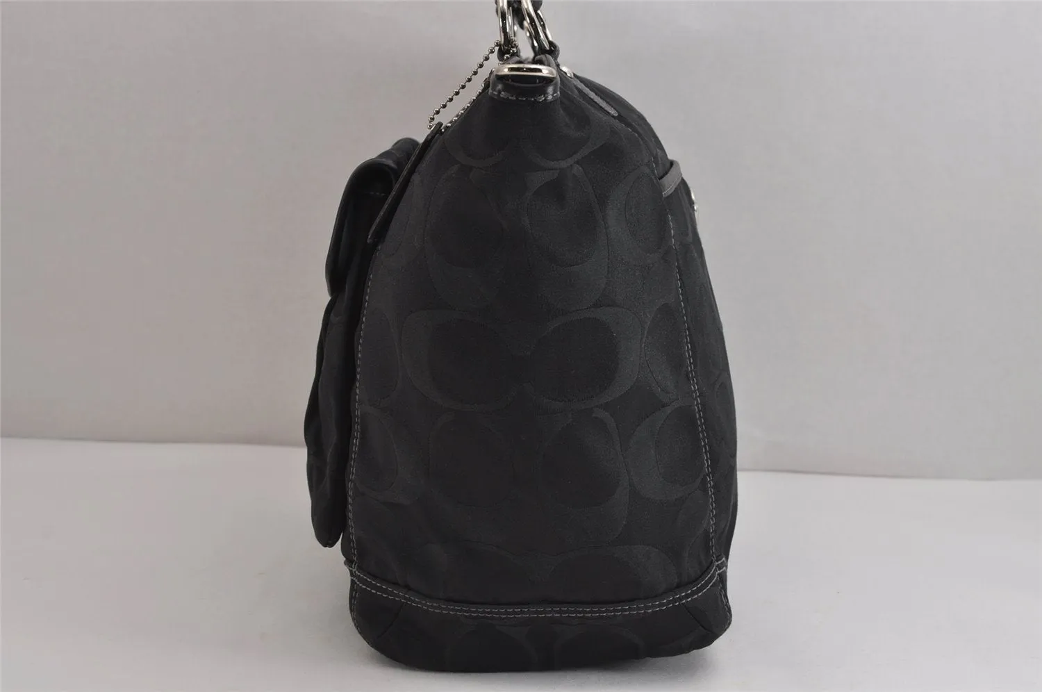 Authentic COACH Signature 2Way Shoulder Tote Bag Canvas Leather Black 3803J