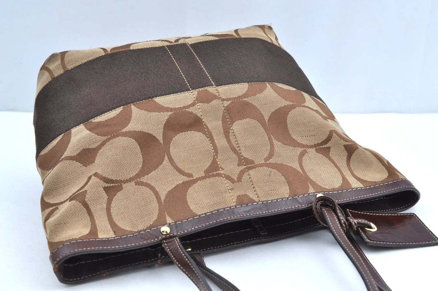 Authentic COACH Signature Shoulder Tote Bag Canvas Enamel 10124 Brown K4356