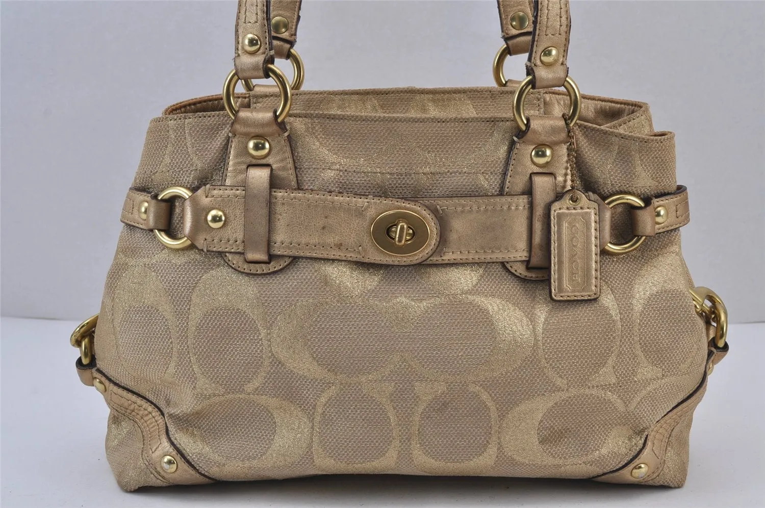 Authentic COACH Signature Shoulder Tote Bag Canvas Leather 13535 Beige 8401J