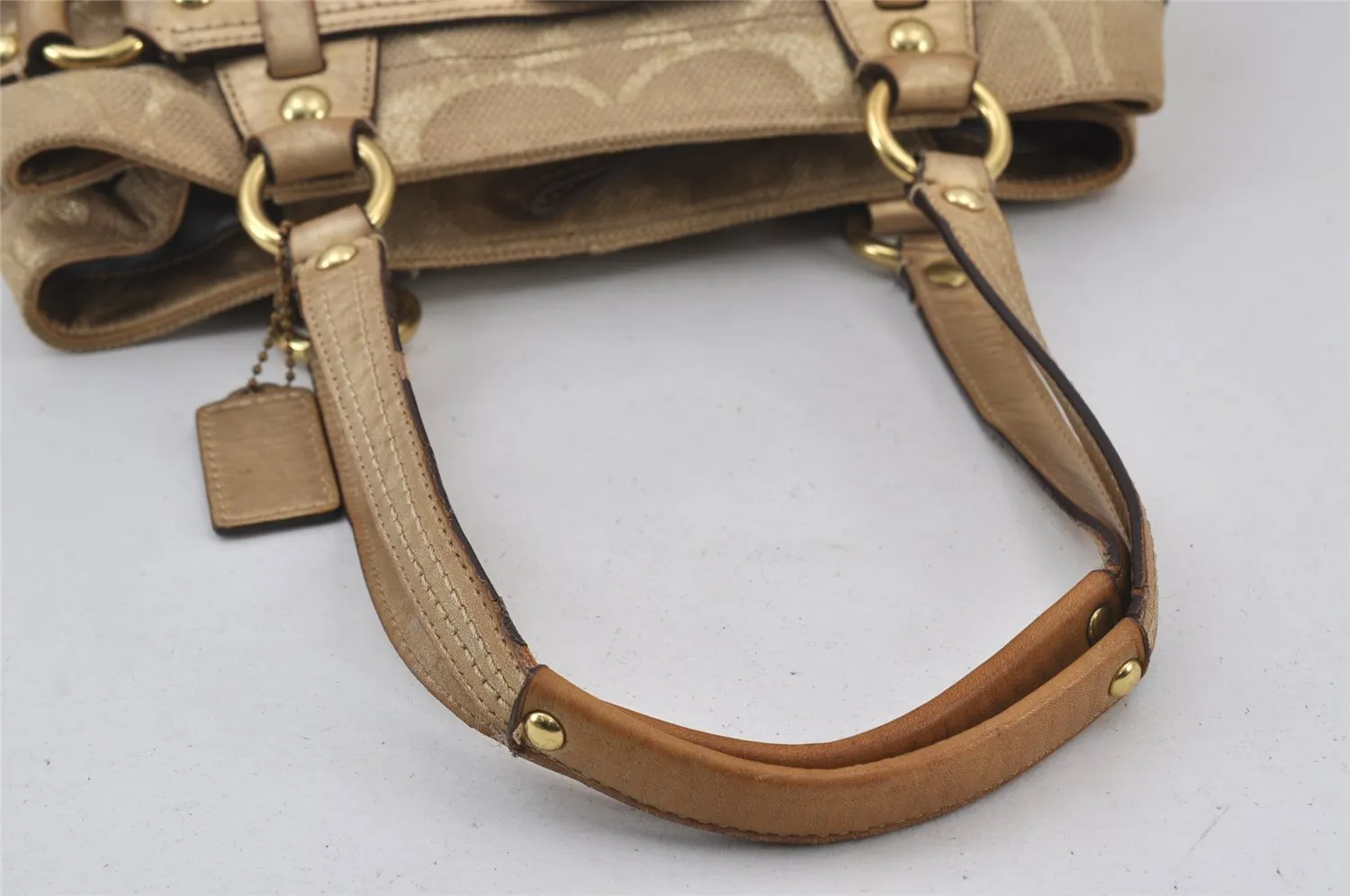 Authentic COACH Signature Shoulder Tote Bag Canvas Leather 13535 Beige 8401J