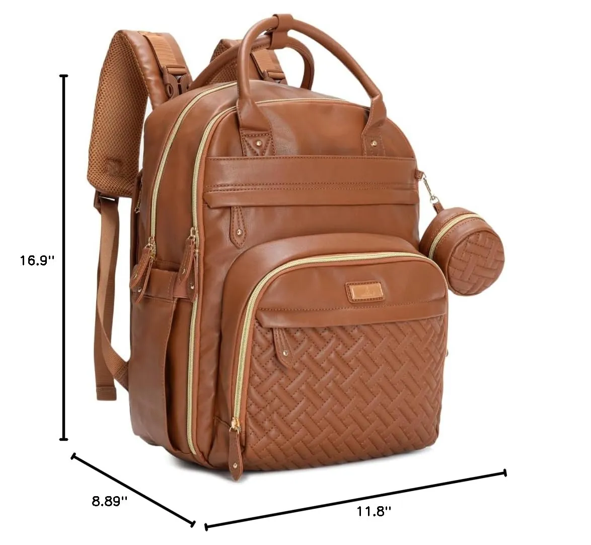 BabbleRoo Leather Diaper Bag Backpack - Baby Essentials Travel Baby Bag, Multi function, Waterproof, with Changing Pad, Stroller Straps & Pacifier Case  Unisex, Natural Brown
