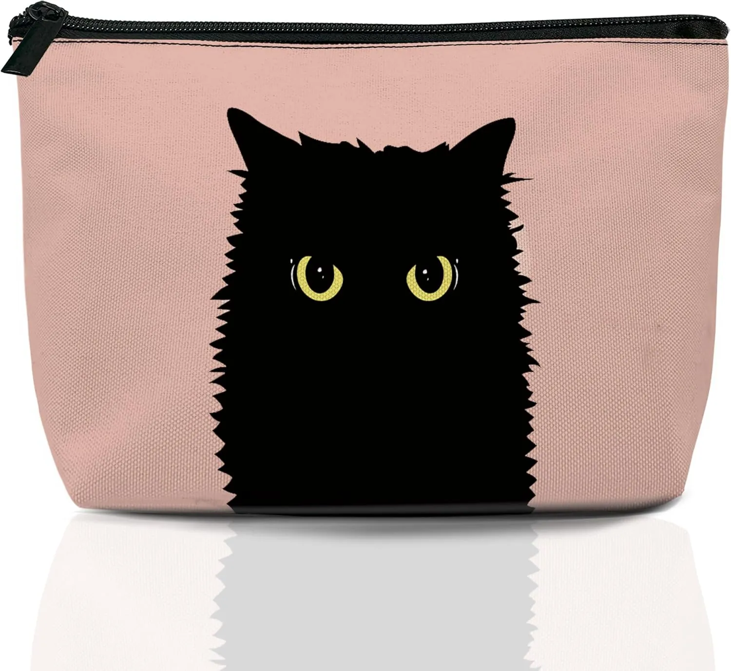 Black Cat Travel Makeup Bag,Yellow Eyes Halloween Cosmetic Bags Small Waterproof Zipper Women Purse Mini Portable Traveling Organizer Pouch for Ladies Thanksgiving Gifts