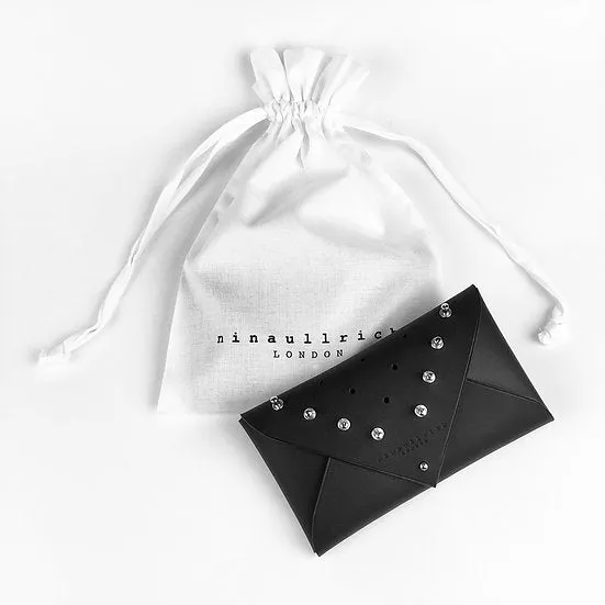 BLACK LEATHER ENVELOPE CLUTCH -  STUDDED SMALL