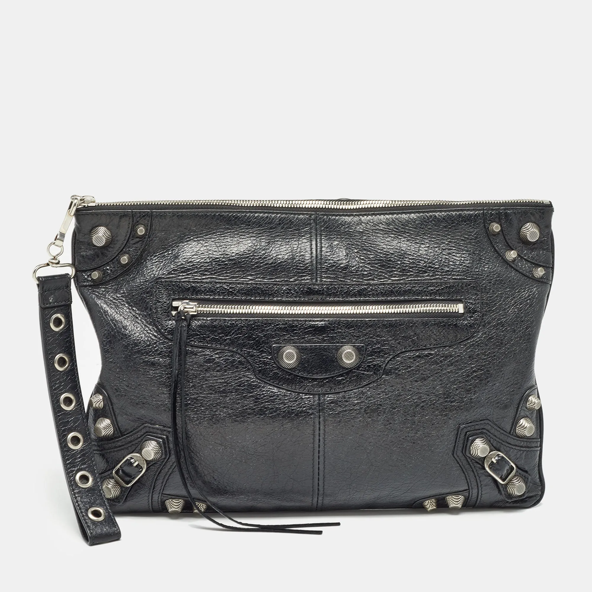 Black Leather Le Cagole Wristlet Pouch