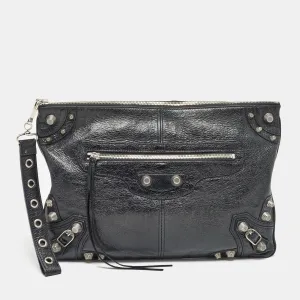 Black Leather Le Cagole Wristlet Pouch