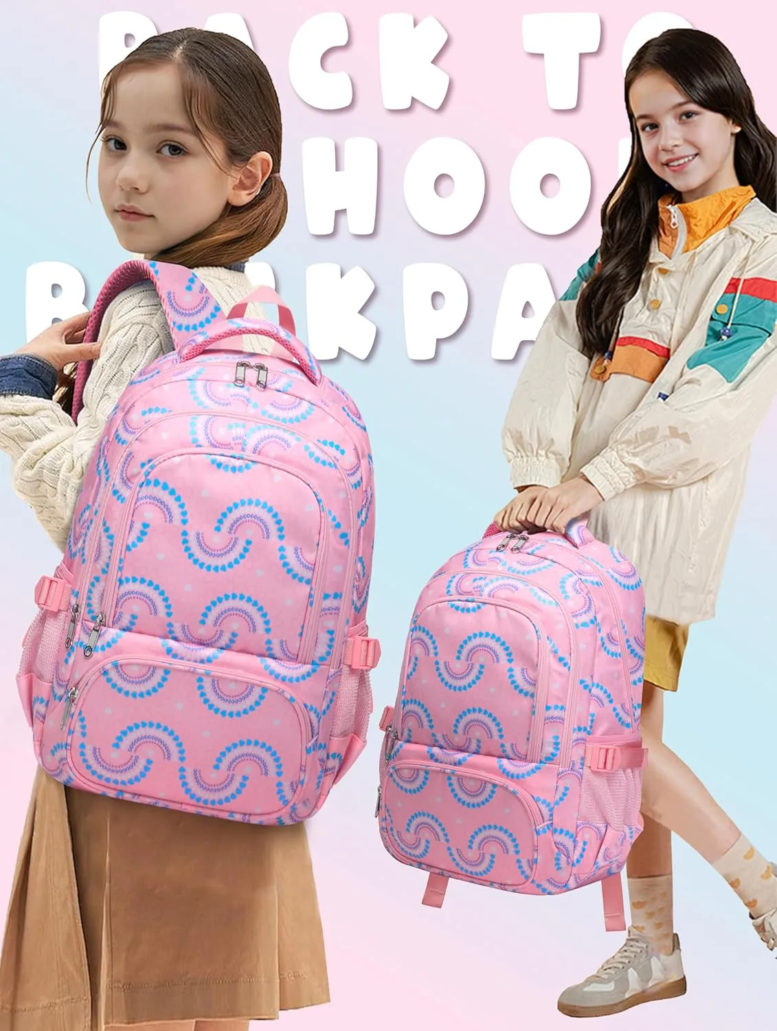BLUEFAIRY Kids Backpacks for Boys Girls Elementary Primary Middle School Bookbags Back to School Bags for Childs Age 6-8 Mochilas Escolares para Nios Nias 17 Inch Peach Pink