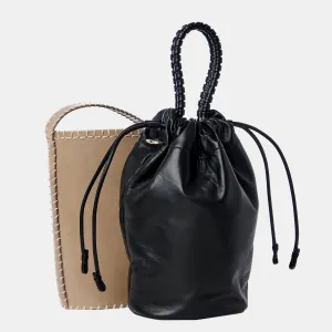 Brown & Black - Leather - Medium Bucket Shoulder Bag