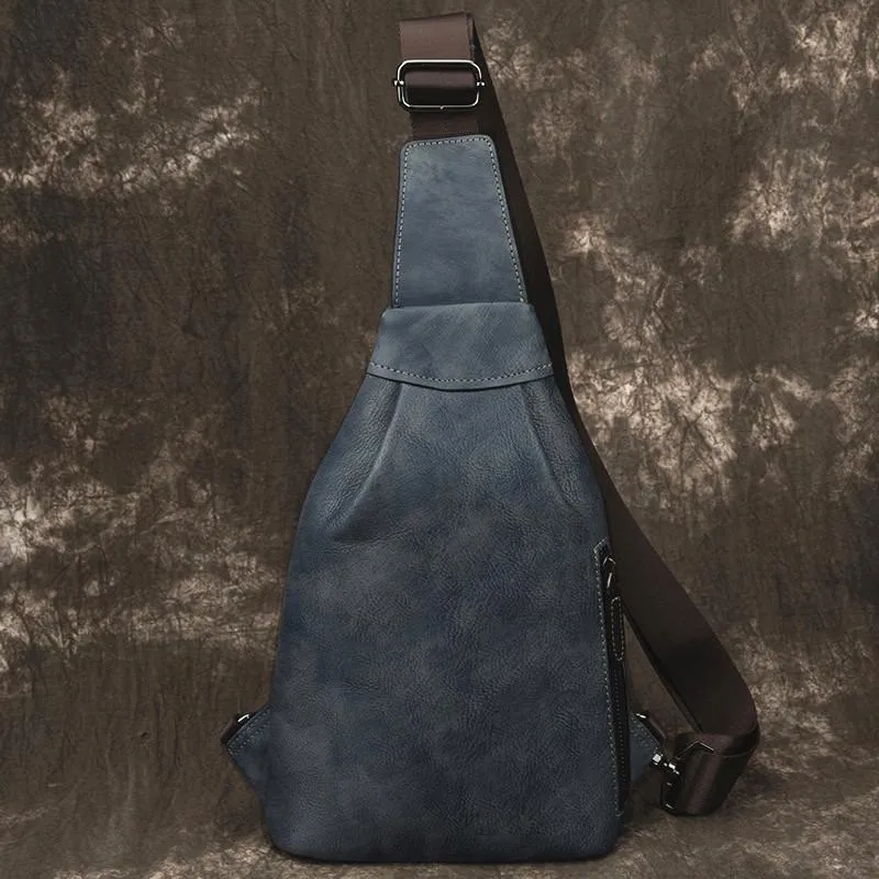 Brown Cool LEATHER MENS Sling Bag One Shoulder Backpack Chest Bag For Men
