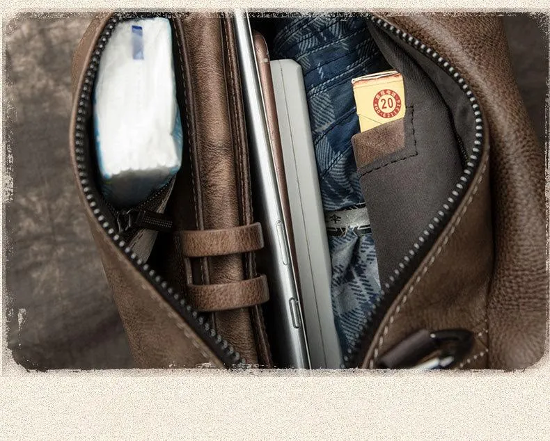 Brown Cool LEATHER MENS Sling Bag One Shoulder Backpack Chest Bag For Men