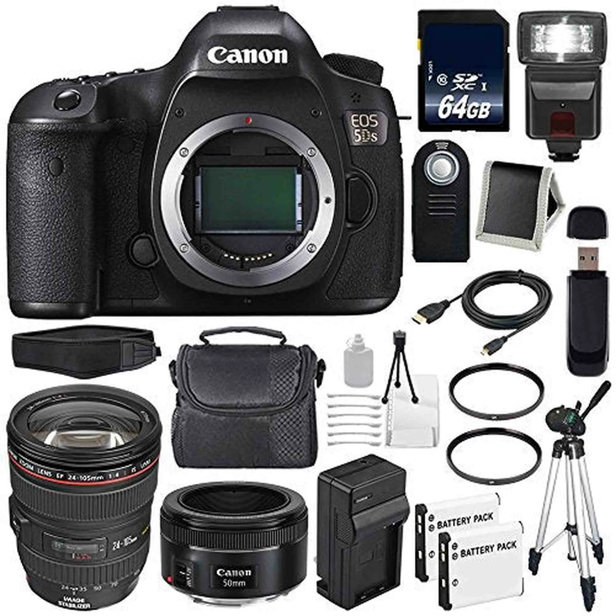 Canon EOS 5DS DSLR Camera (International Model) 0581C002   Canon EF 24-105mm f/4L is USM Lens   EF 50mm f/1.8 STM Lens  