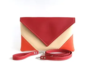 Clutch Bag envelope Handmade Red Cream Purse Vegan Eco Faux leather Handbag Strap Evening Bag wedding bridesmaid