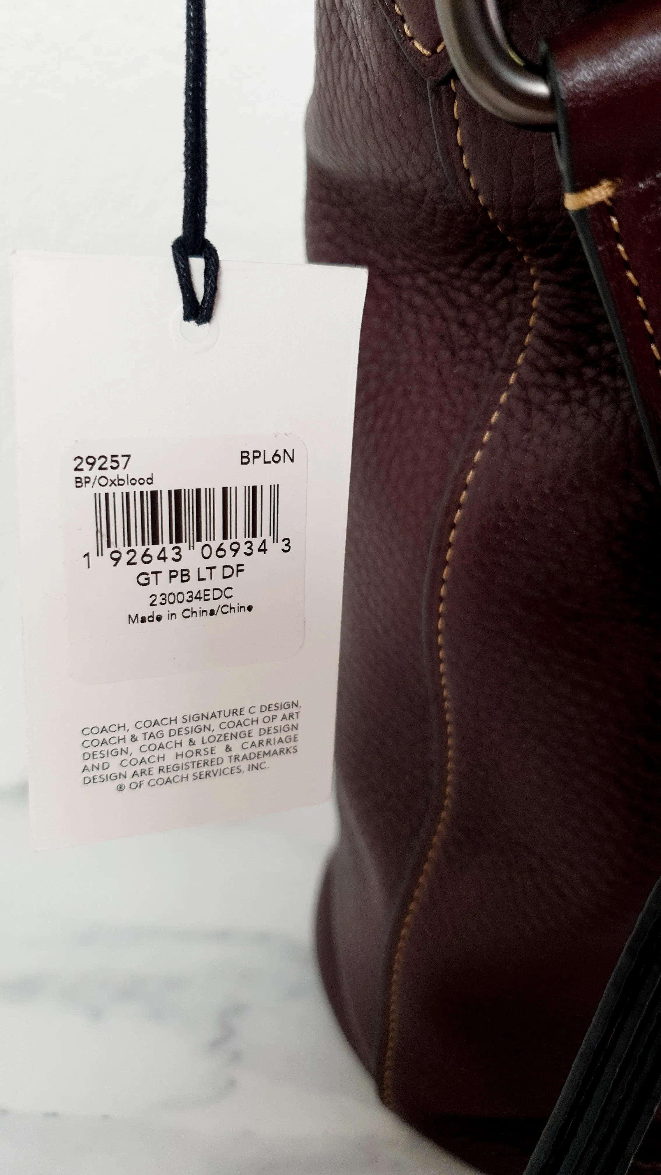Coach 1941 Duffle Bag in Oxblood Pebble Leather with Zip Top - Crossbody bag - Coach 29257