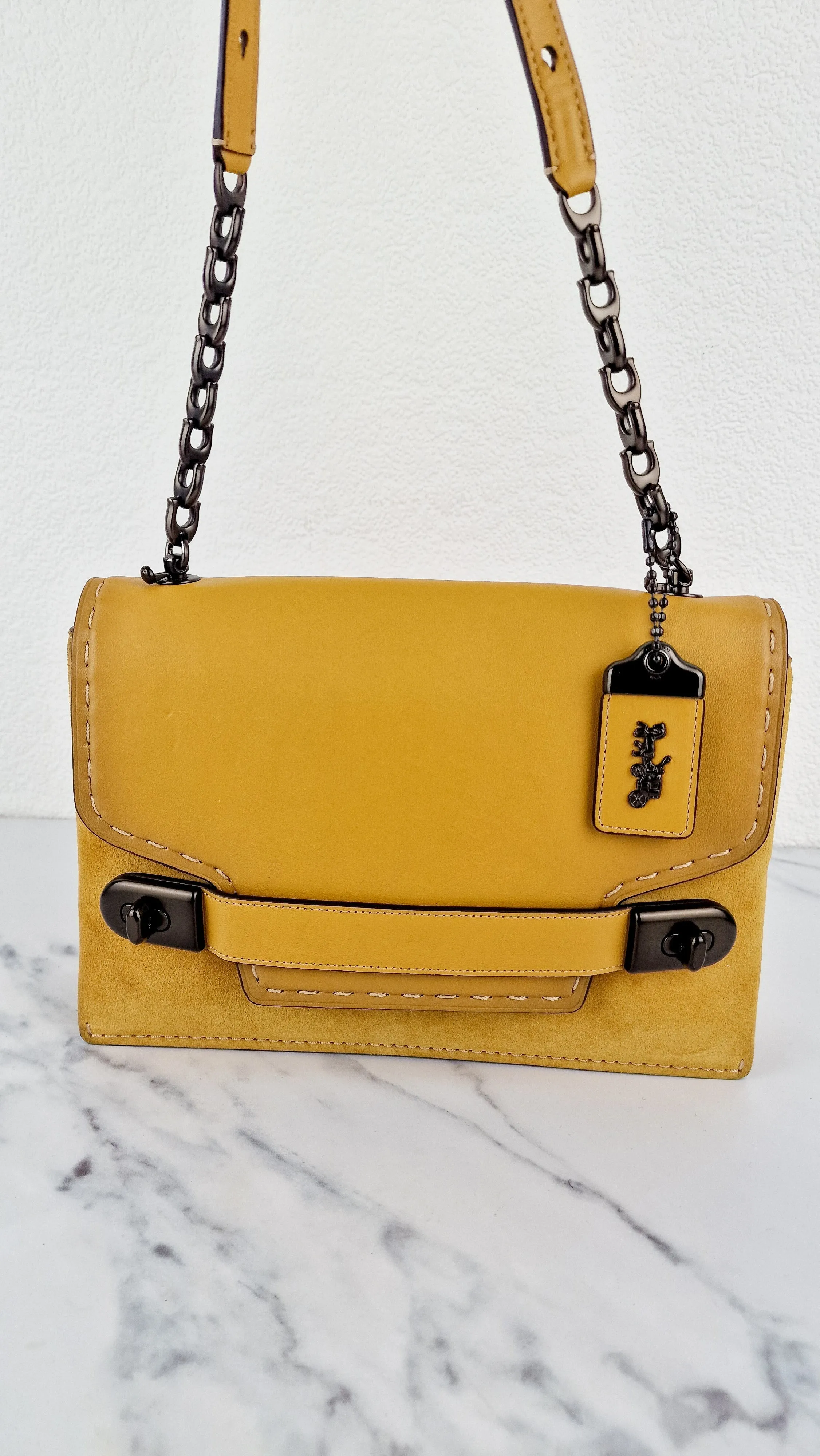 Coach 1941 Swagger Crossbody in Flax Yellow Suede & Smooth Leather - Clutch Shoulder Bag- Coach 25833
