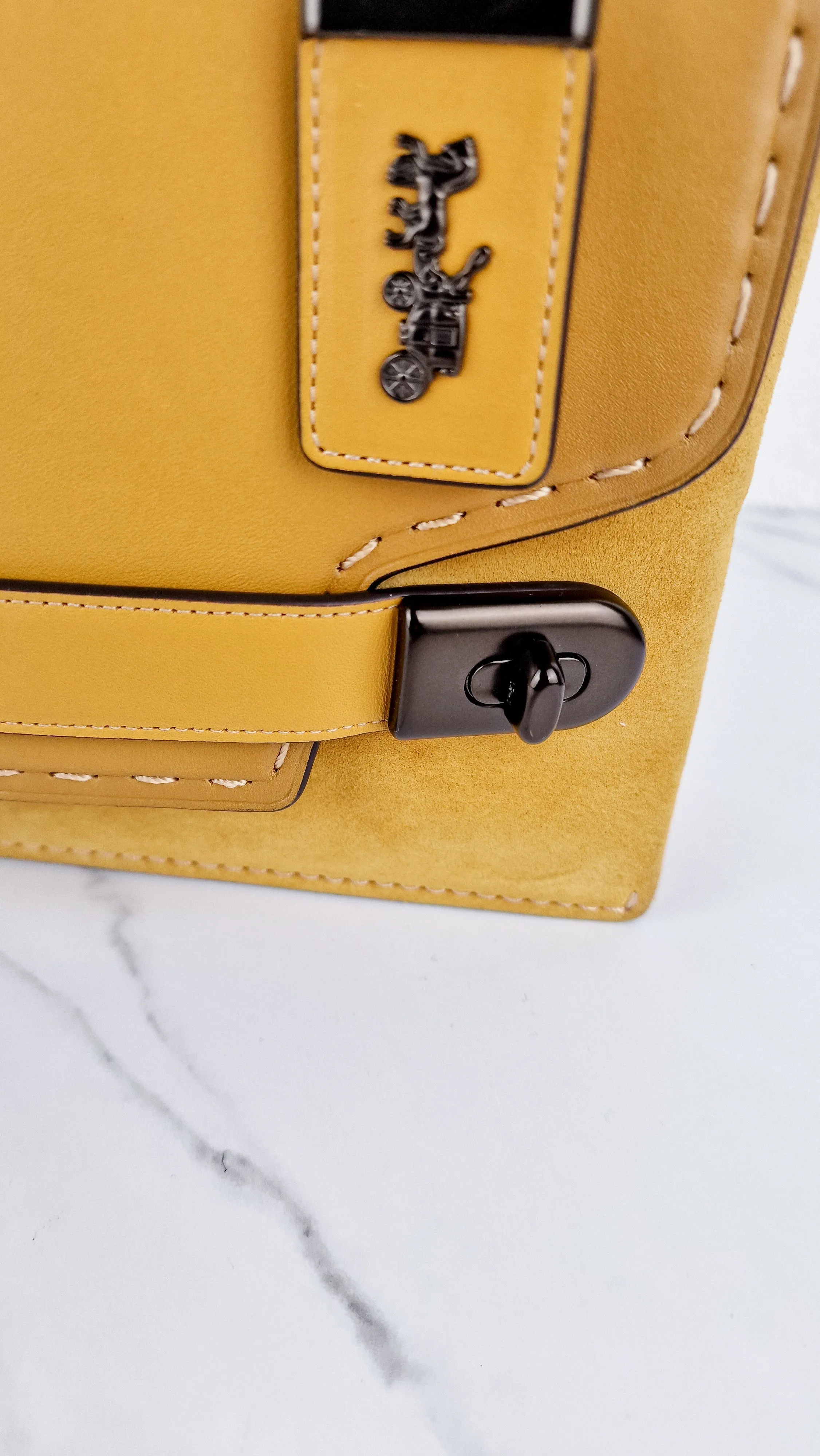 Coach 1941 Swagger Crossbody in Flax Yellow Suede & Smooth Leather - Clutch Shoulder Bag- Coach 25833