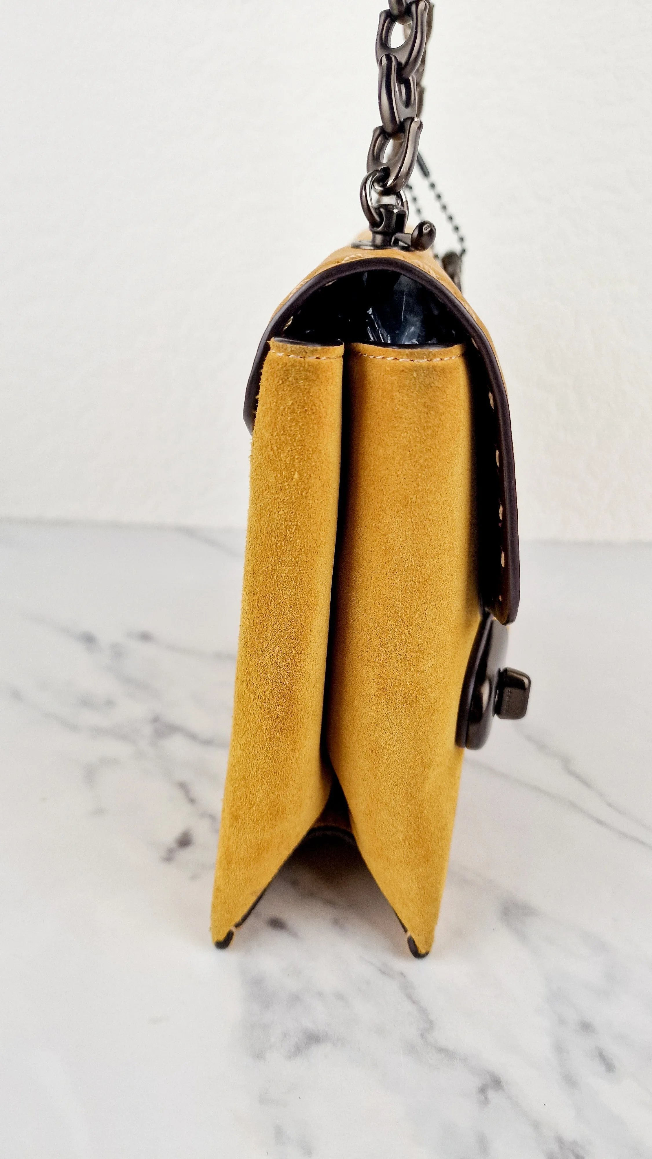Coach 1941 Swagger Crossbody in Flax Yellow Suede & Smooth Leather - Clutch Shoulder Bag- Coach 25833
