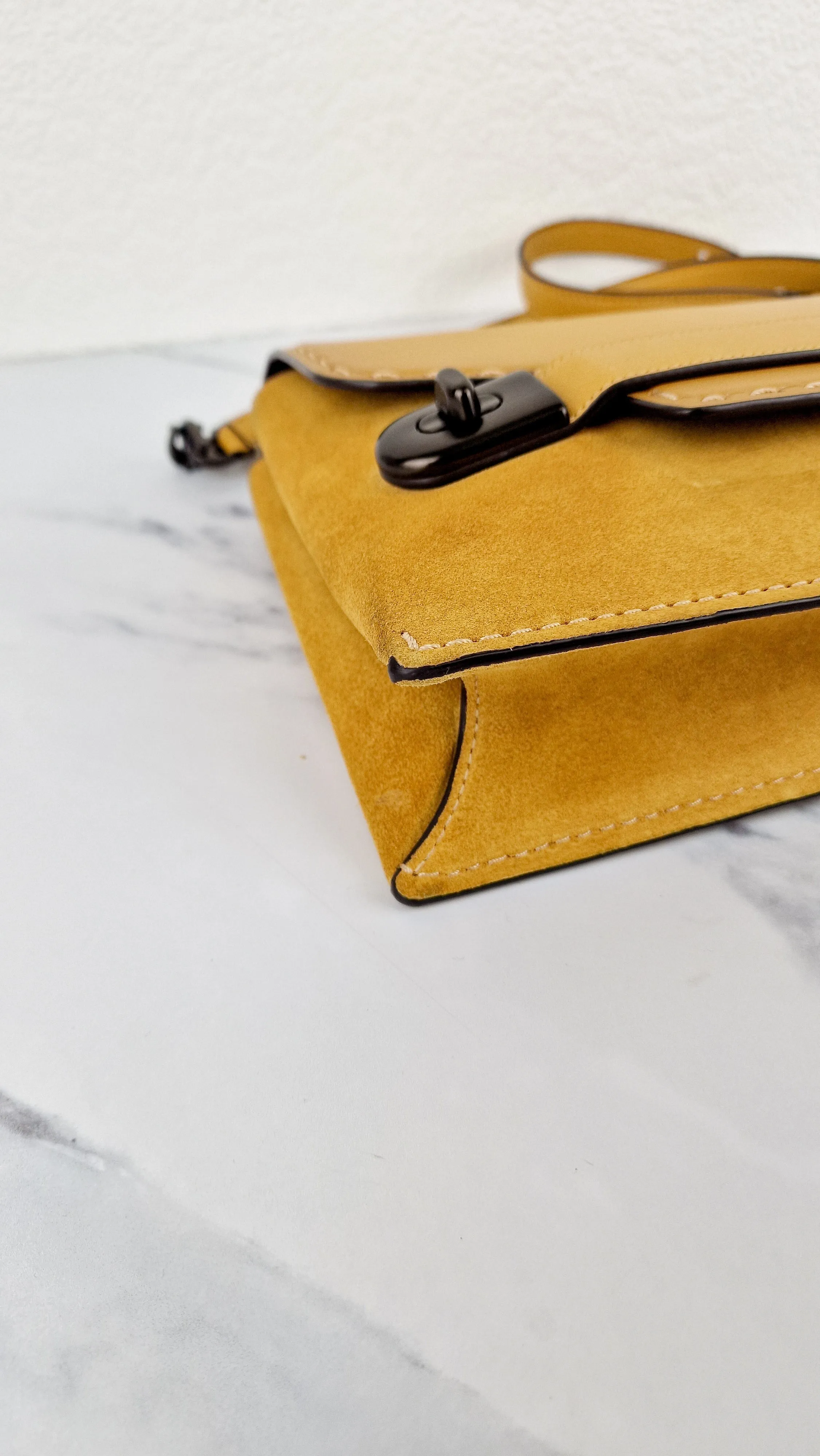 Coach 1941 Swagger Crossbody in Flax Yellow Suede & Smooth Leather - Clutch Shoulder Bag- Coach 25833