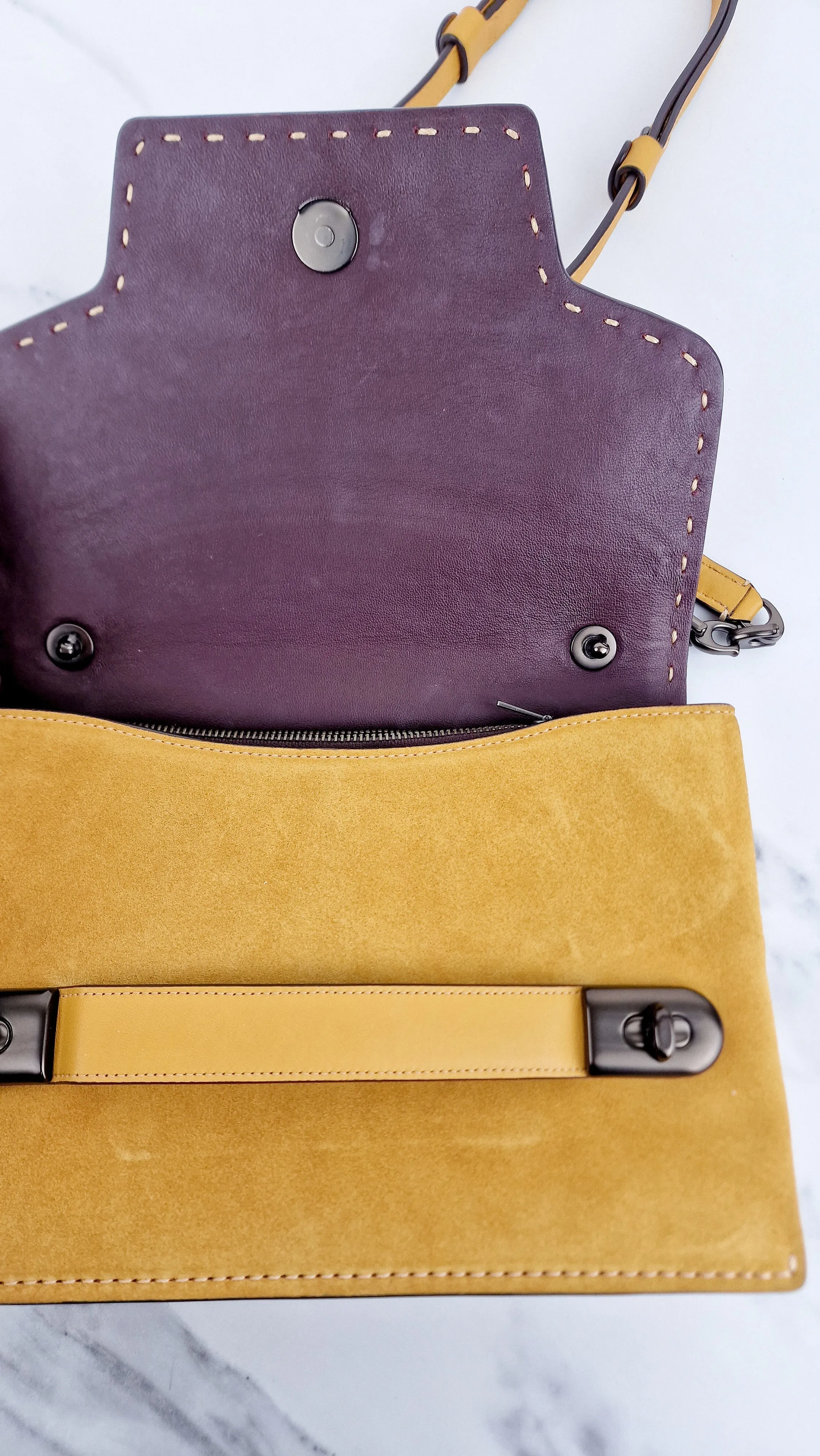 Coach 1941 Swagger Crossbody in Flax Yellow Suede & Smooth Leather - Clutch Shoulder Bag- Coach 25833