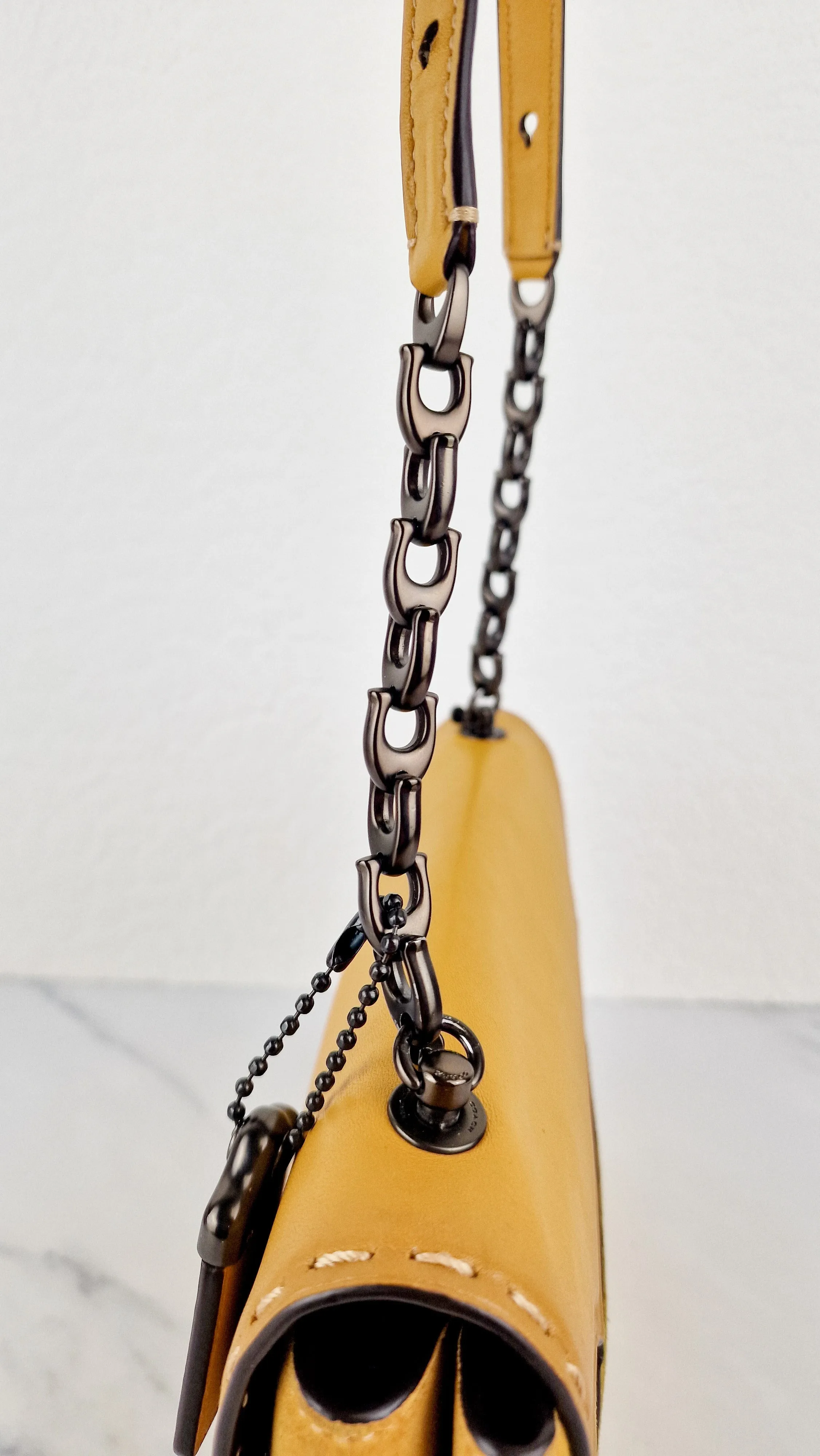 Coach 1941 Swagger Crossbody in Flax Yellow Suede & Smooth Leather - Clutch Shoulder Bag- Coach 25833