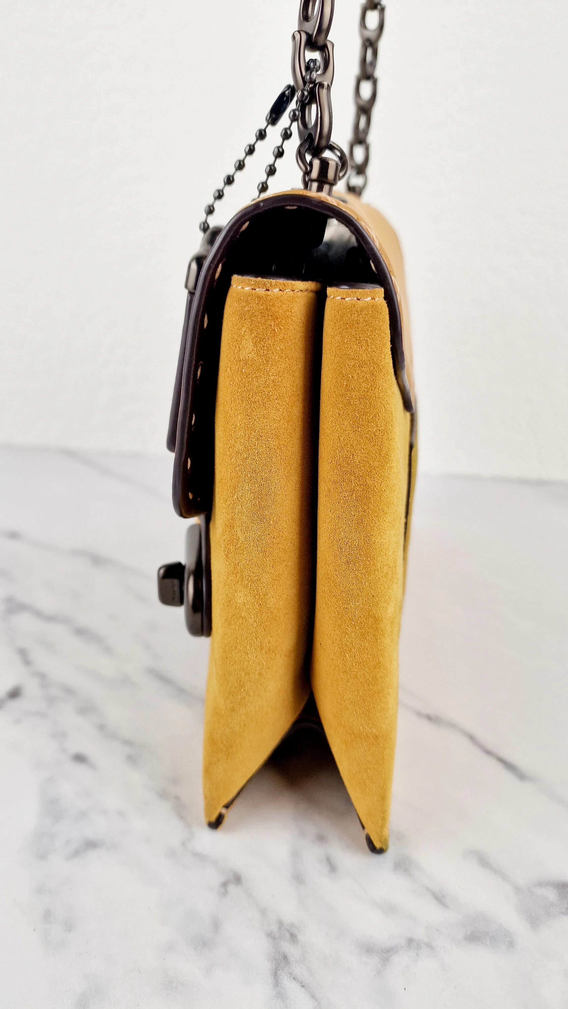 Coach 1941 Swagger Crossbody in Flax Yellow Suede & Smooth Leather - Clutch Shoulder Bag- Coach 25833