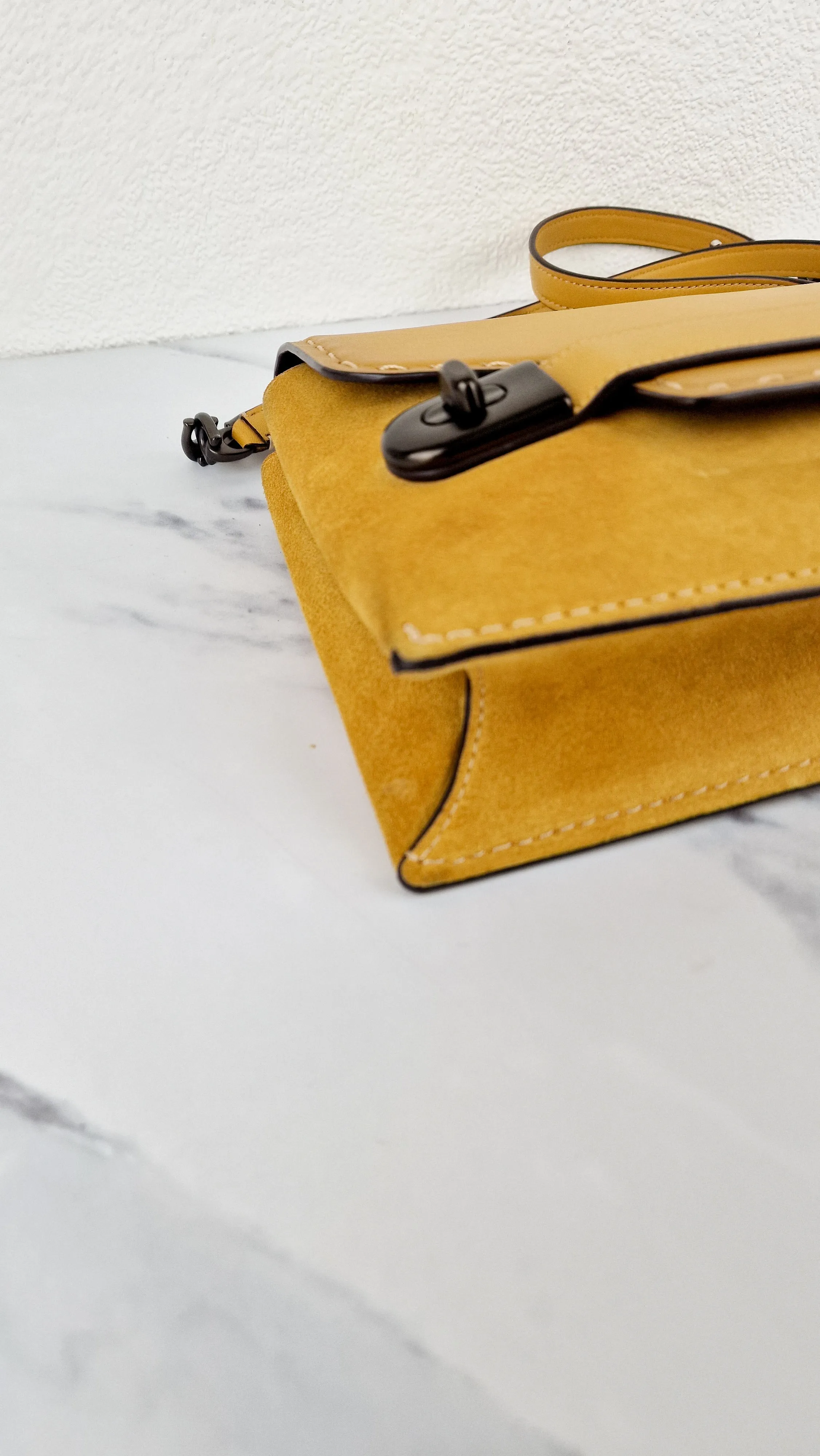 Coach 1941 Swagger Crossbody in Flax Yellow Suede & Smooth Leather - Clutch Shoulder Bag- Coach 25833