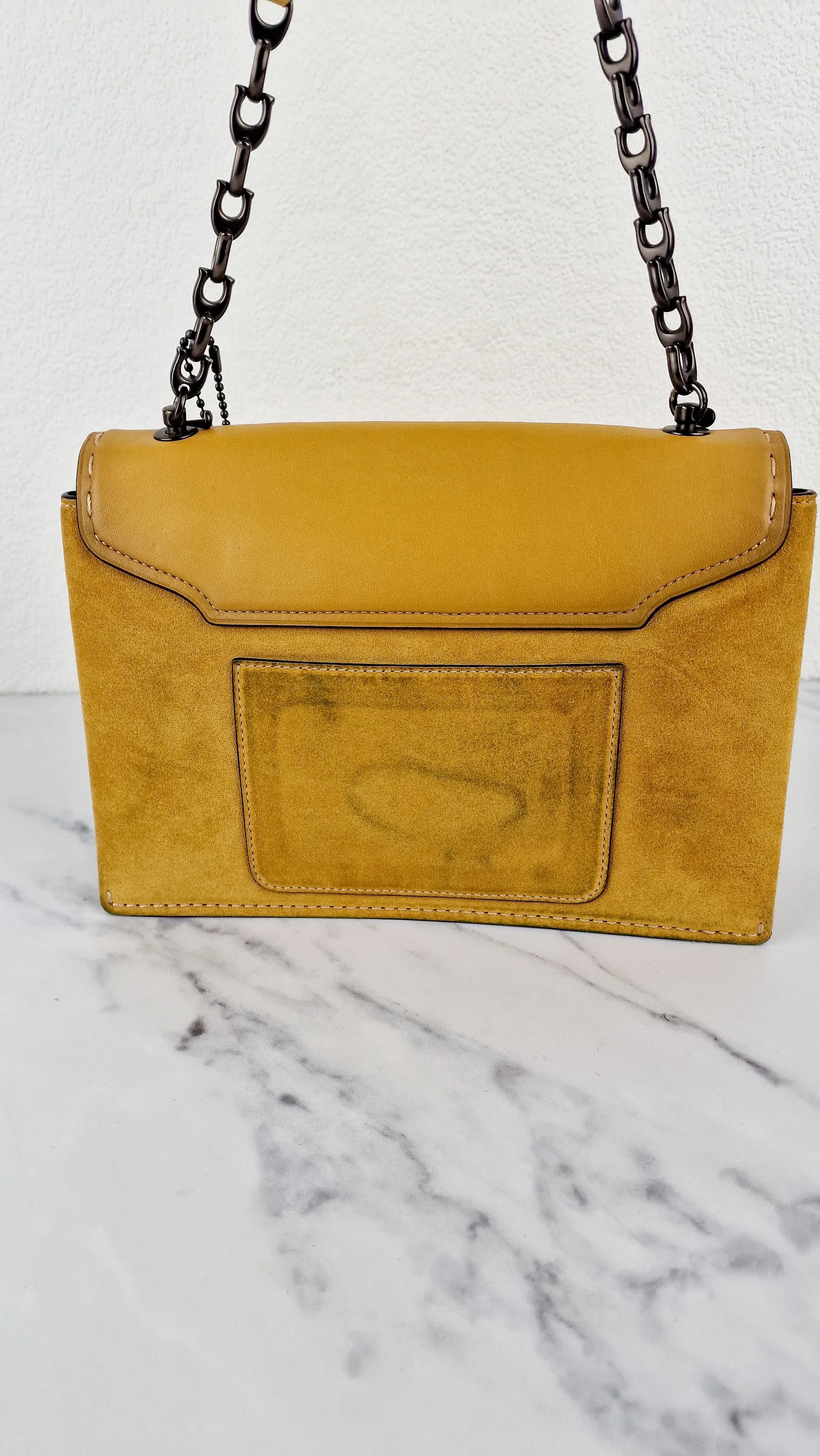 Coach 1941 Swagger Crossbody in Flax Yellow Suede & Smooth Leather - Clutch Shoulder Bag- Coach 25833