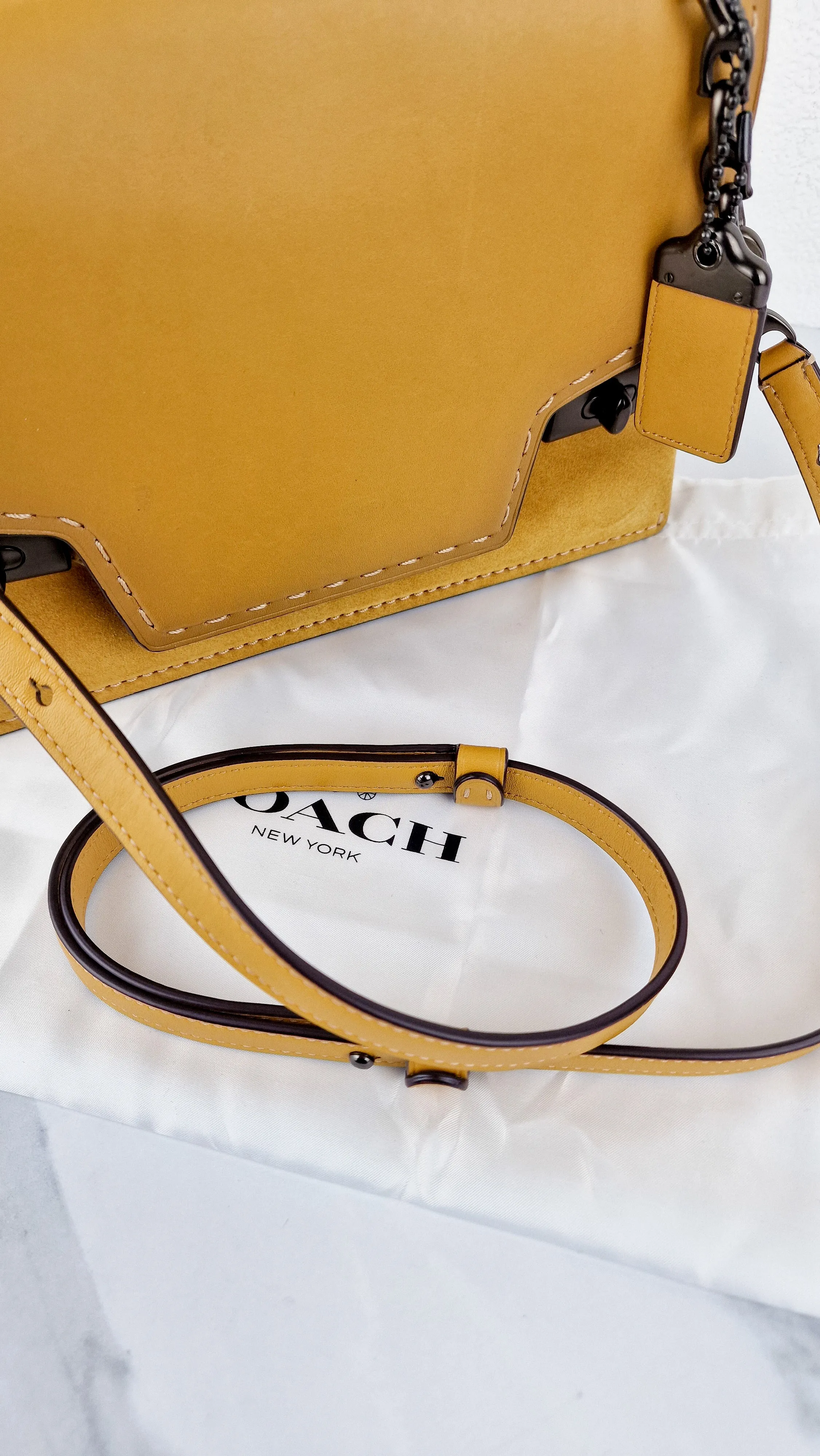 Coach 1941 Swagger Crossbody in Flax Yellow Suede & Smooth Leather - Clutch Shoulder Bag- Coach 25833