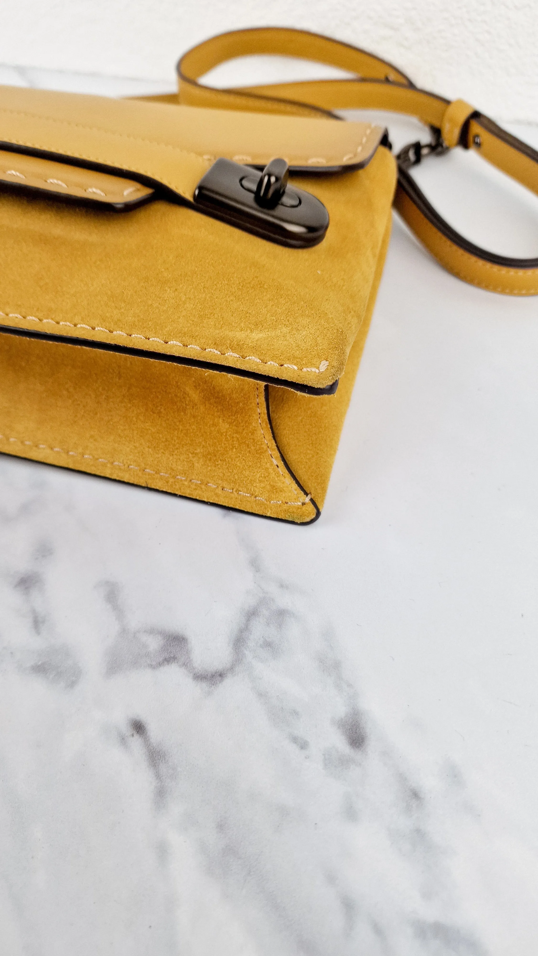 Coach 1941 Swagger Crossbody in Flax Yellow Suede & Smooth Leather - Clutch Shoulder Bag- Coach 25833