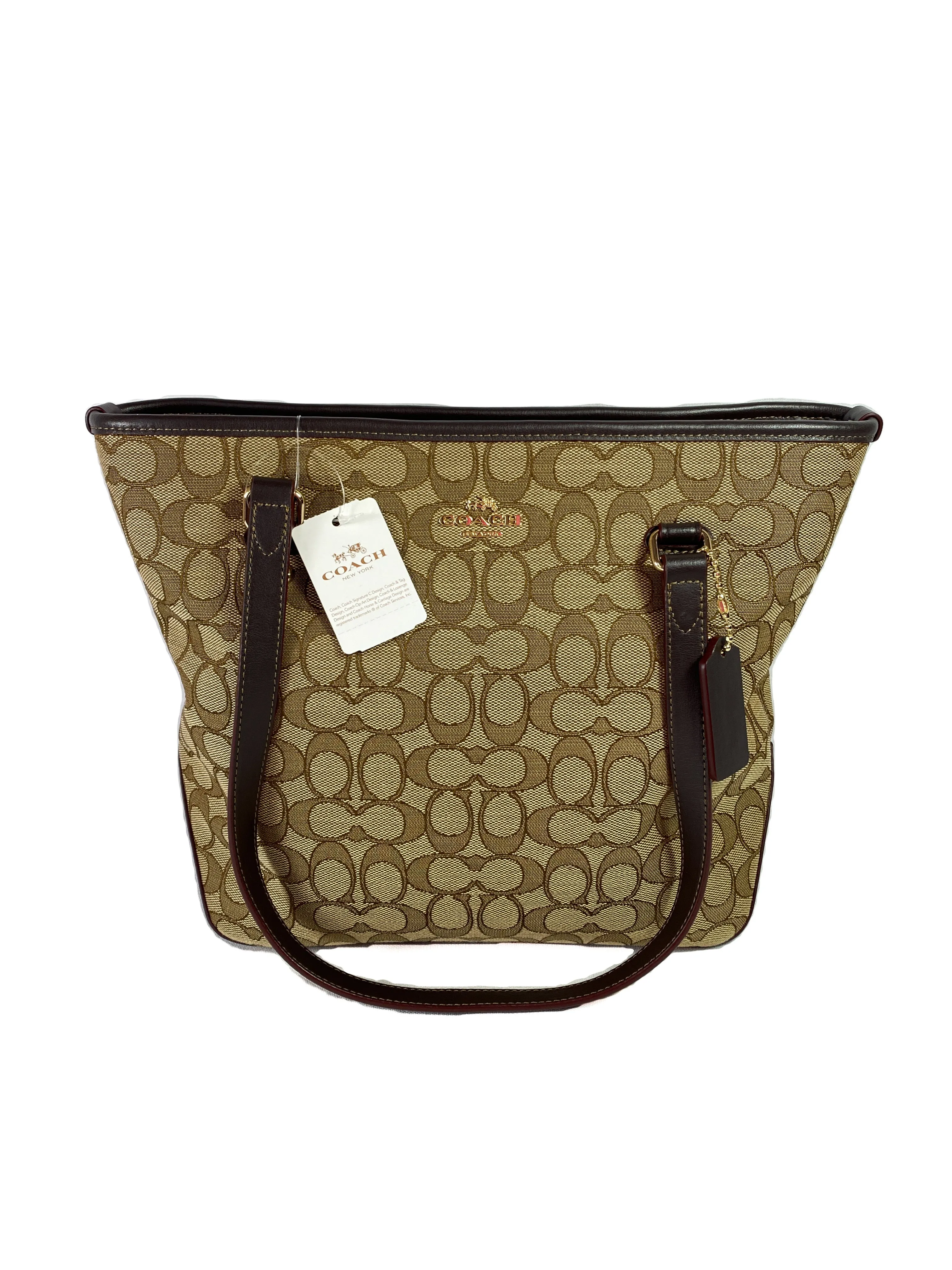 Coach brown signature zip top tote NWT