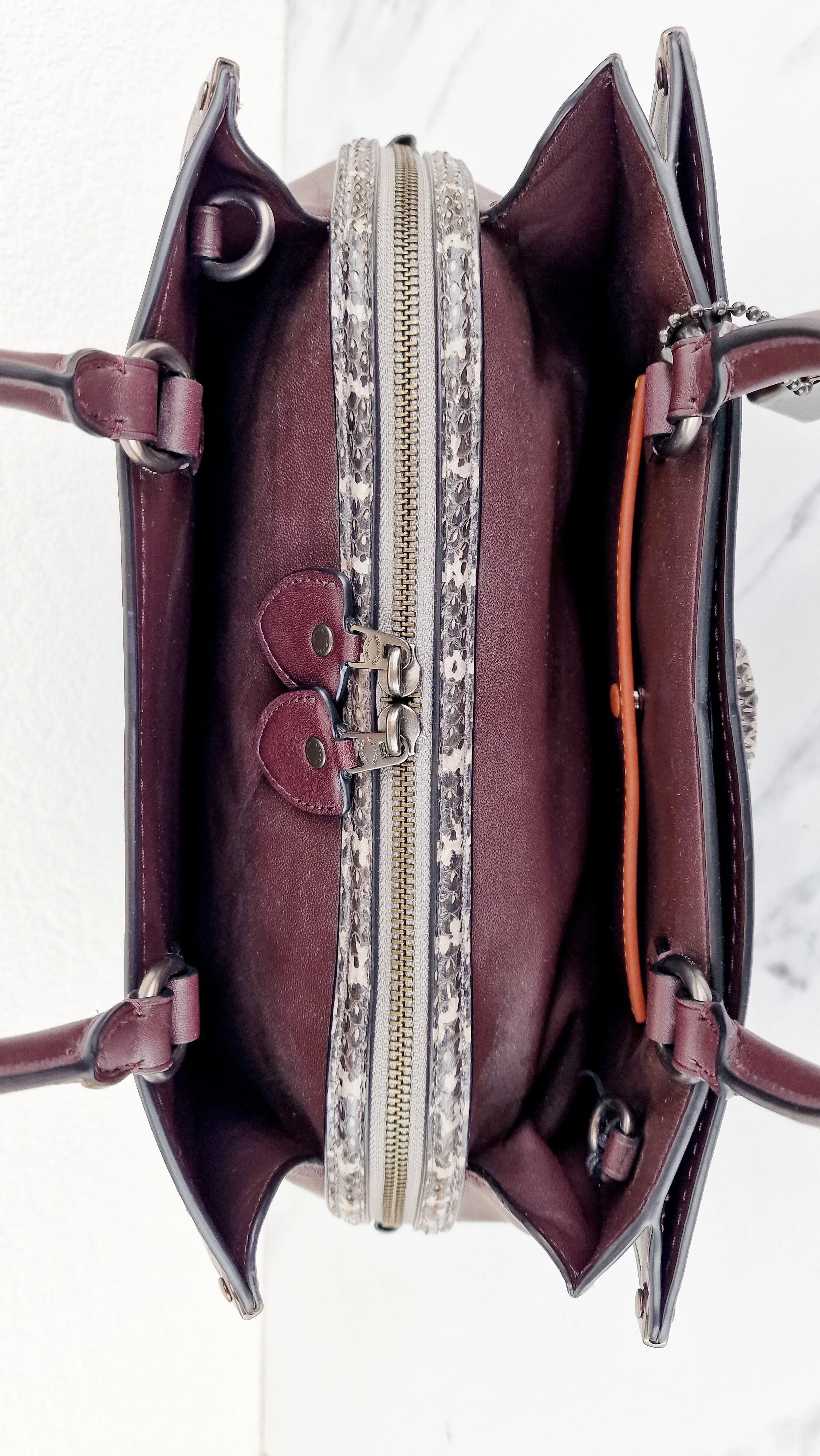 Coach Mason Carryall in Oxblood Smooth Leather with Snakeskin - Coach 38717