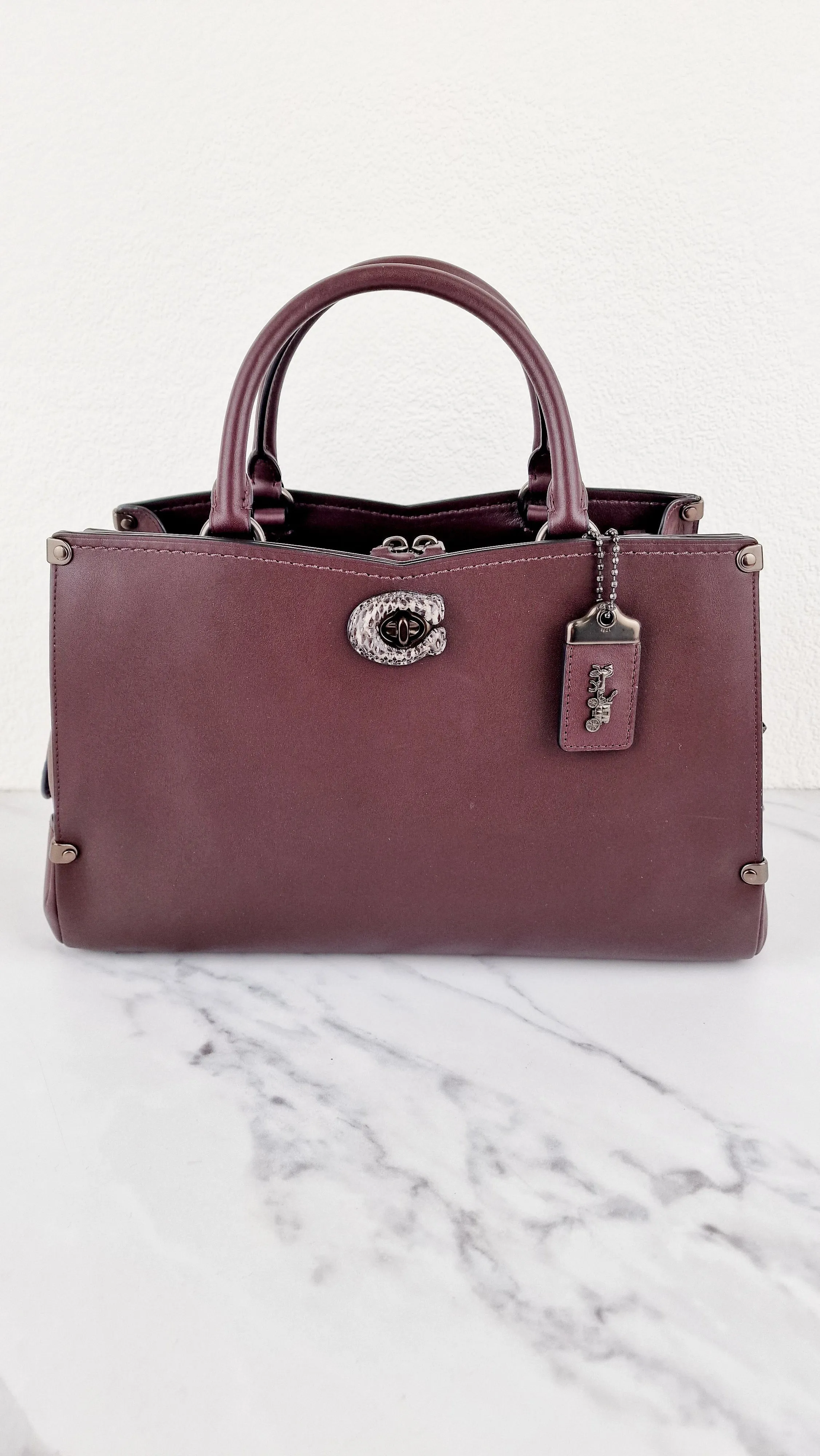 Coach Mason Carryall in Oxblood Smooth Leather with Snakeskin - Coach 38717