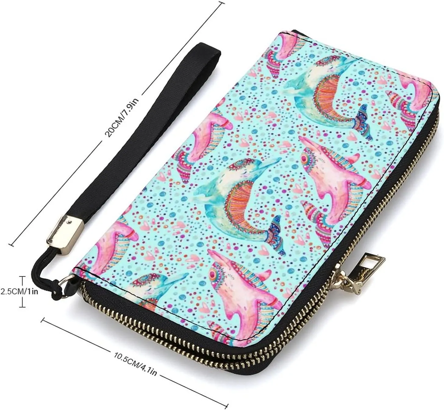 Donnapink Long Clutch Wallet, Long Handbag with Wristlet Strap, PU Leather Zip Purse