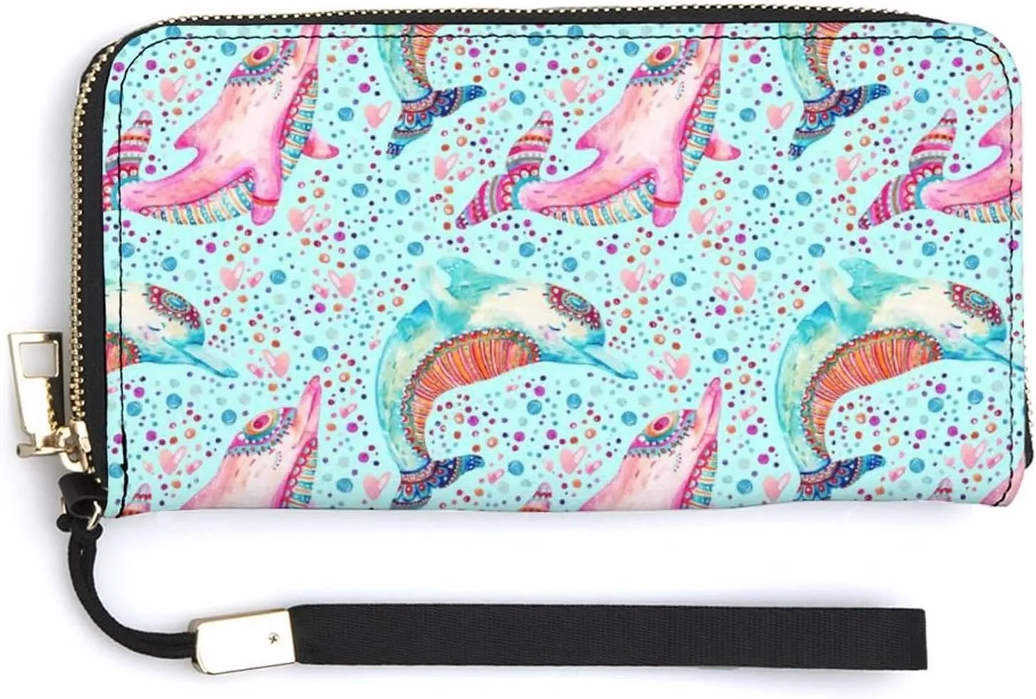 Donnapink Long Clutch Wallet, Long Handbag with Wristlet Strap, PU Leather Zip Purse