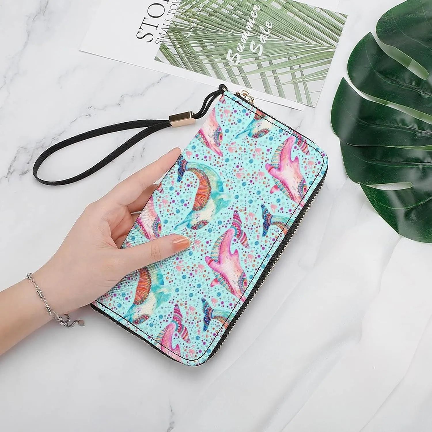 Donnapink Long Clutch Wallet, Long Handbag with Wristlet Strap, PU Leather Zip Purse