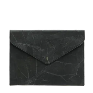 Envelope Clutch Bag in Black Leaf Leather