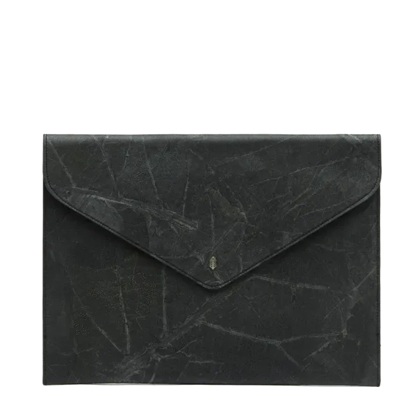 Envelope Clutch Bag in Black Leaf Leather