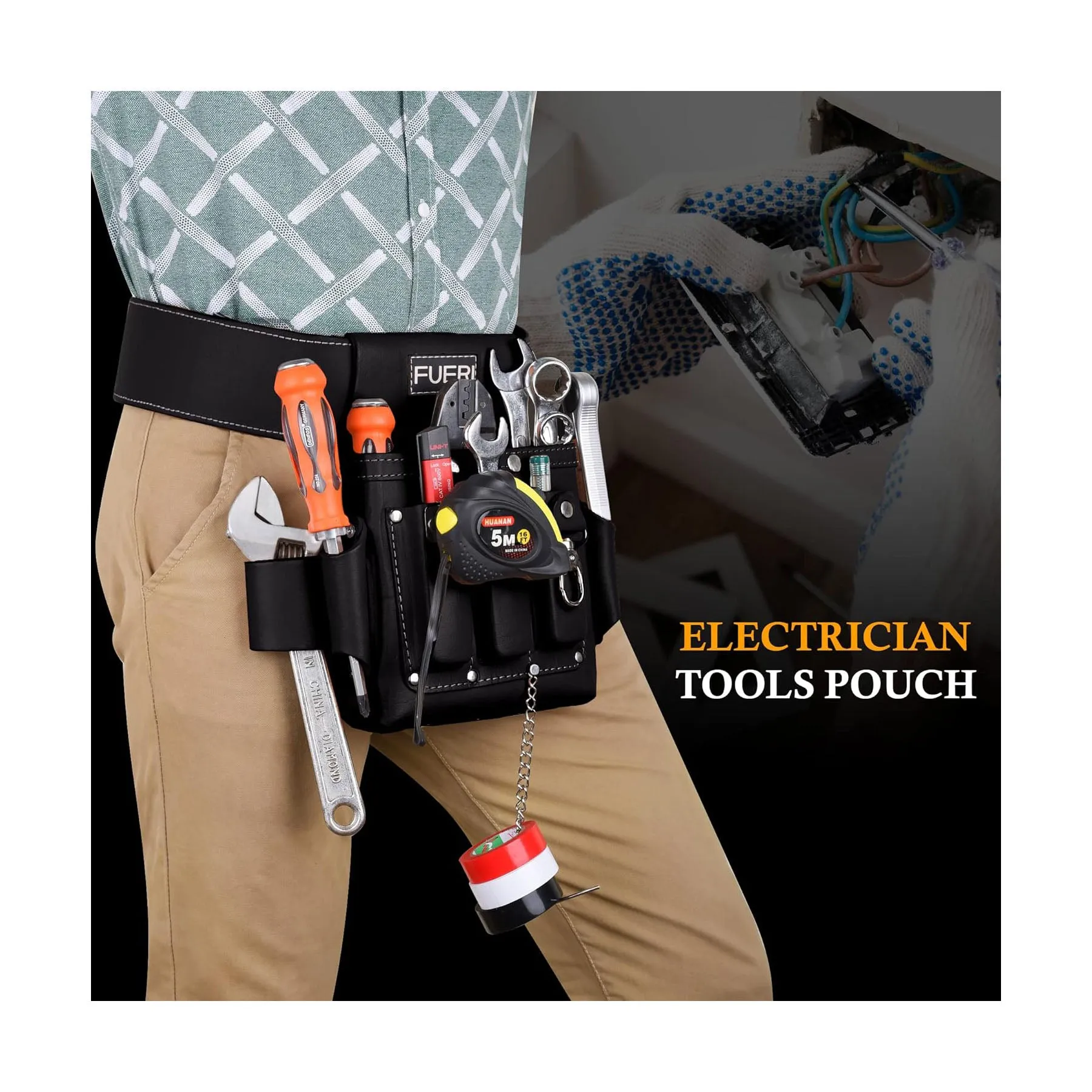 FUERI Professional 4-Pocket Electrician Tool Pouch Kit with Premium Leather