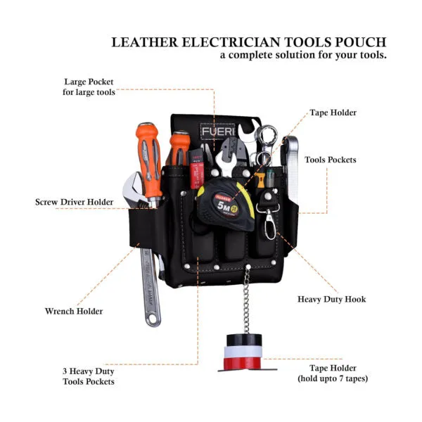 FUERI Professional 4-Pocket Electrician Tool Pouch Kit with Premium Leather