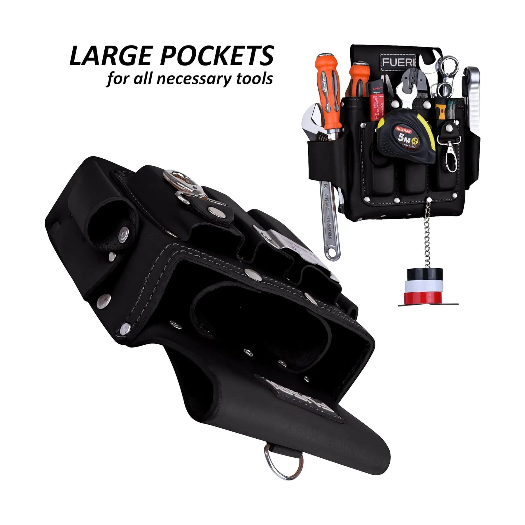 FUERI Professional 4-Pocket Electrician Tool Pouch Kit with Premium Leather